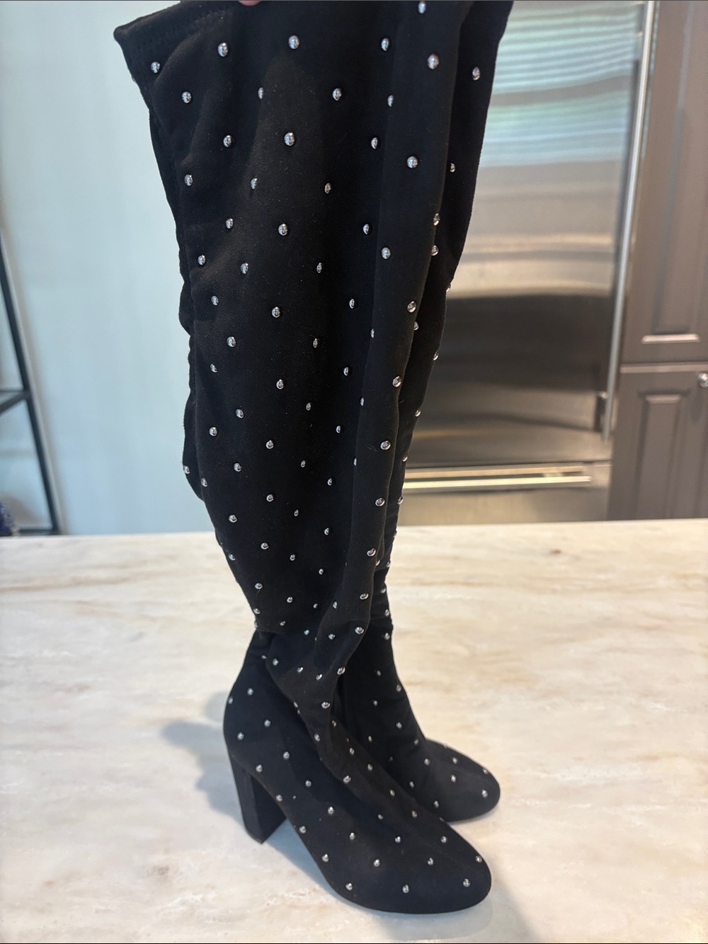 Jessica Simpson Black Over-the-Knee Crystal-Studded Block Heel Boots